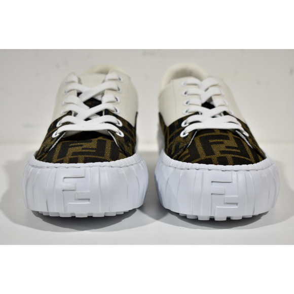 Fendi Force Brown FF Canvas White Platform FF Logo Low Top Trainer Sneaker 39 - Picture 6 of 12